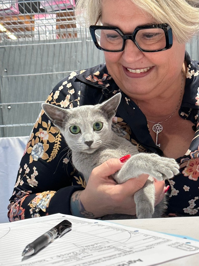 JCH KCH NO*Furbonacci Peach Perfect JW with judge Caroline Stoa